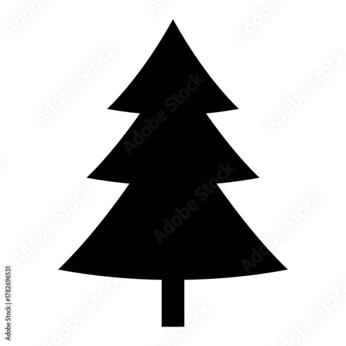coniferous tree black and white silhouette cartoon illustration isolated