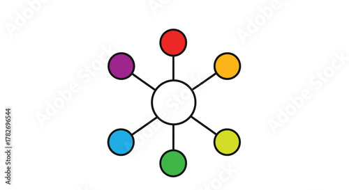 Colorful circles connected to a central white circle in a radial design