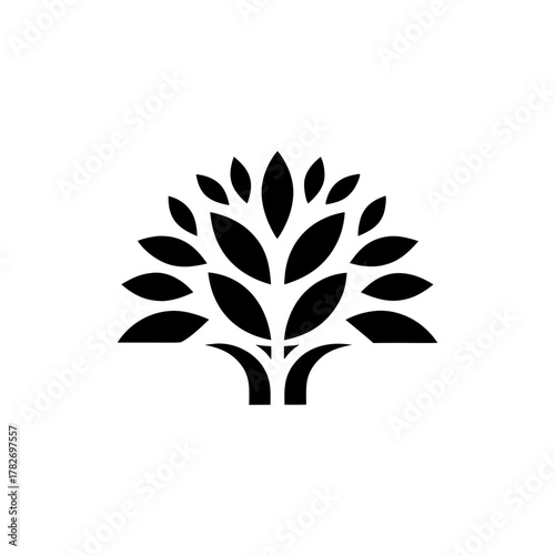 Stylized tree with leaves design on transparent background silhouette