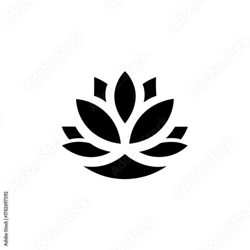 Stylized black lotus flower icon on transparent background silhouette