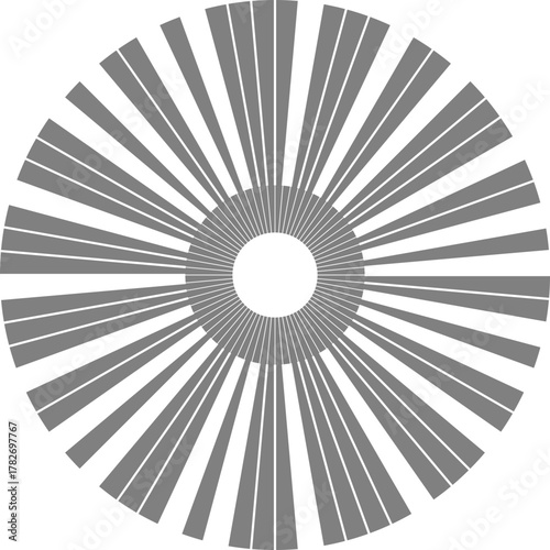 Interlocking angular divisions create a radial configuration inspired by mechanical gear geometry.