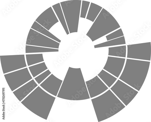 Radial wheel segments build a circular infographic layout emphasizing organized data flow.