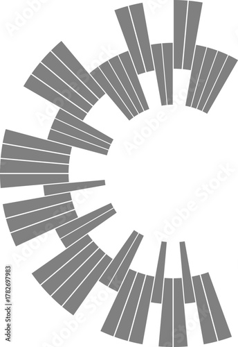 Multiple fine radial slices compose a detailed circular infographic structured around balanced data separation.