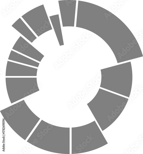 Semi-donut formation arranges circular data across a half-ring layout emphasizing open radial segmentation.
