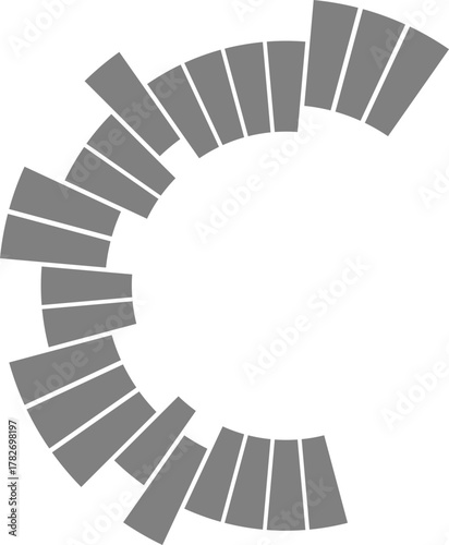 Half-circle wheel layout separates information through segmented radial divisions and curved geometry.