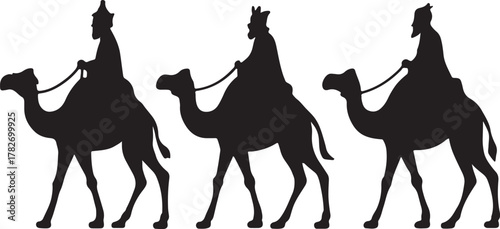  Three Wise Men With Camels Silhouette vector