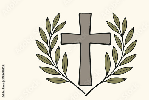 Christian cross surrounded by laurel wreath symbolizing faith hope and victory