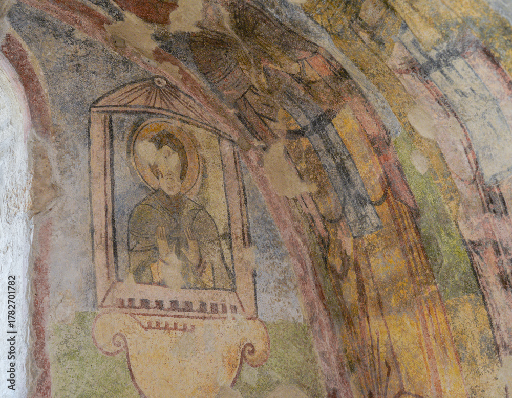 Fototapeta premium Medieval frescos in the St. Nicholas church in Myra. Demre, Antalya, Turkey. Byzantine wall-painting. History of religion and art concept