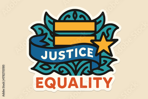 Symbol of justice and equality with a star and banner