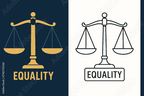 Symbol of equality and justice represented by scales of justice with the word equality