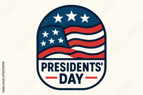 Presidents day emblem featuring american flag and stars with bold text