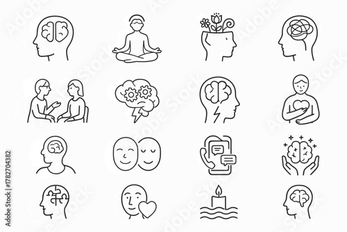 Mental Health and Psychology Line Icons Set