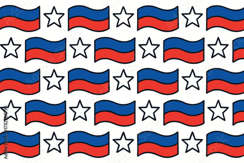 Canvas Print Seamless pattern of russian flags and stars on a white background