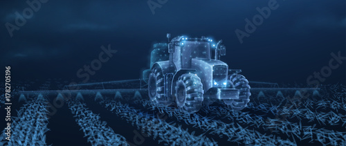 Farm tractor on irrigation. Crop cultivation, Soy plantation, Farmer agronomy, Agriculture industry, Fertilizer spray, Development of agriculture, Soybean production, Pesticide application concept

