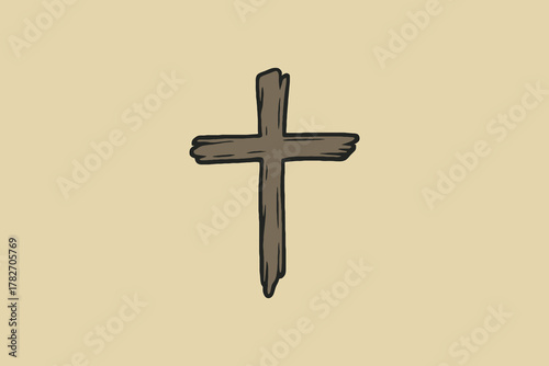 Simple wooden cross symbol illustration on a neutral background
