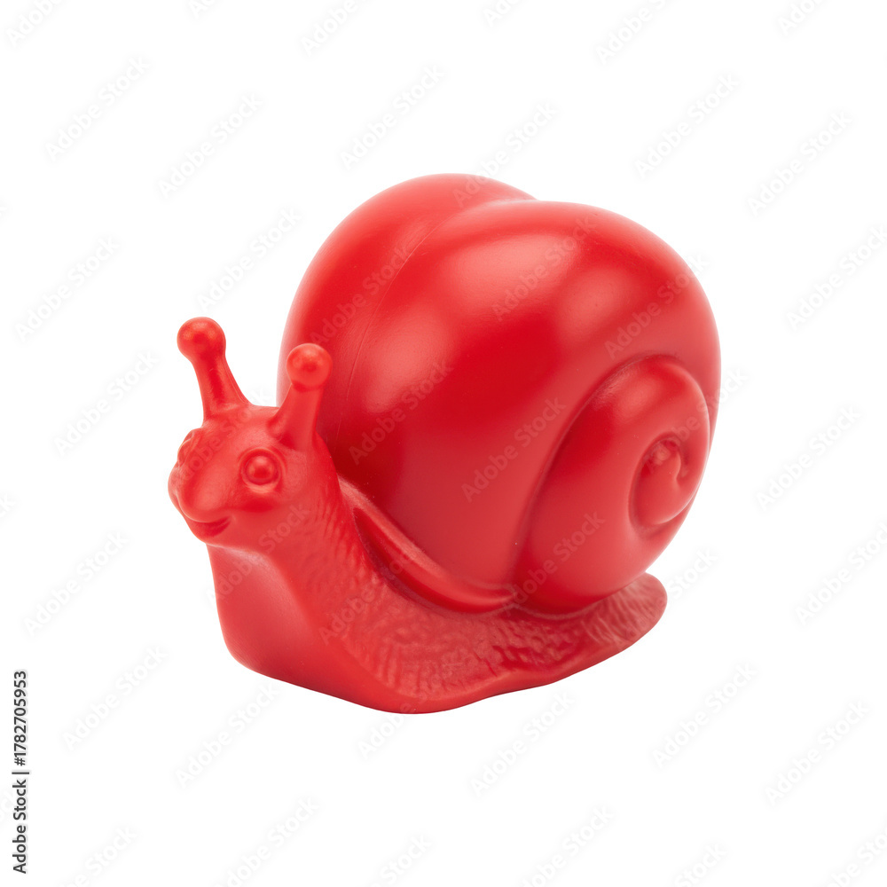 Fototapeta premium Isolated Vibrant Red Snail Figurine on Plain Backdrop, Symbolizing Perseverance and Slow Movement