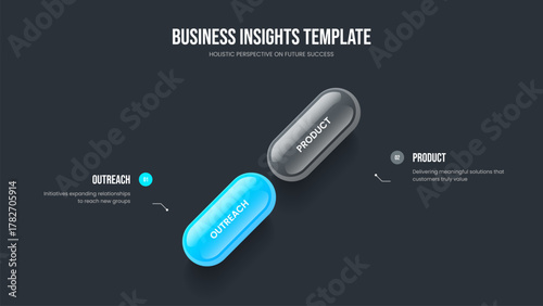 Consulting Report Two Step Infographic Presentation Layout. Company Performance Frame Template Vector Illustration. Service Analysis 2 Element Diagram Slideshow Design.