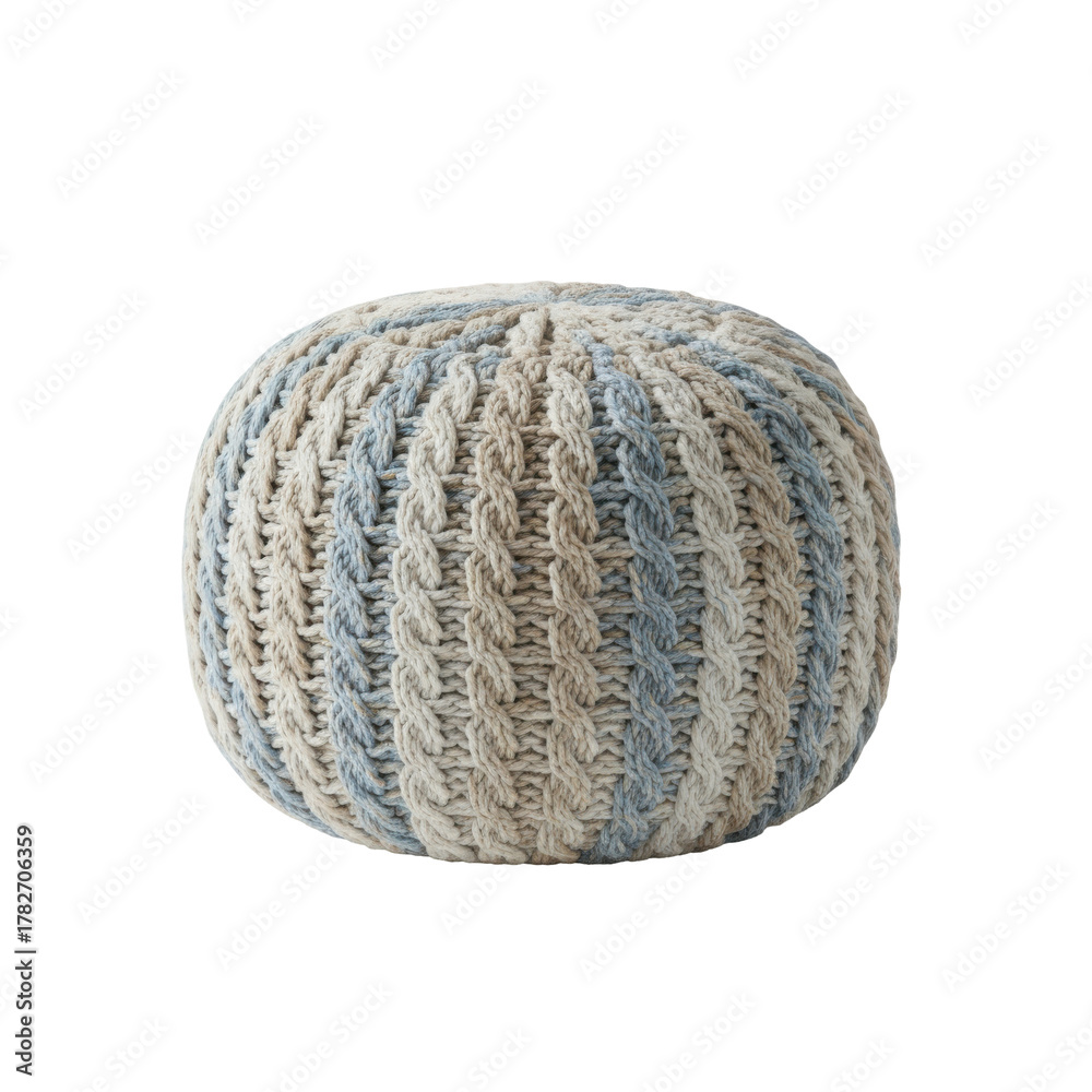 Fototapeta premium Knitted Ottoman, A Cozy and Stylish Addition to Any Room, Featuring Neutral and Blue Tones