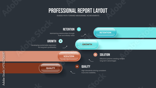 Consulting Analysis Presentation Design Vector Illustration. Digital Overview Four Element Infographic Slide Layout. Corporate Solution 4 Option Diagram Frame Template.
