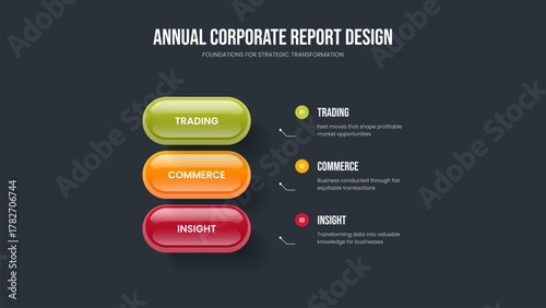 Marketing Introduction Three Step Infographic Slideshow Layout. Sales Campaign Frame Design Vector Illustration. Product Launch 3 Element Diagram Presentation Template.