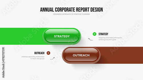 Creative Launch Two Step Diagram Slideshow Layout. Financial Review 2 Option Infographic Frame Template. Market Campaign Presentation Design Vector Illustration.