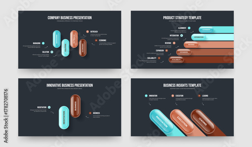 Modern Innovation Four Five Two Three Element Diagram Presentation Design Vector Illustration Collection. Advertising Performance 4 5 2 3 Step Infographic Slideshow Template Bundle.