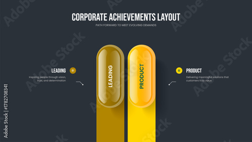 Market Briefing 2 Step Infographic Presentation Design. Company Visualization Two Element Diagram Slideshow Template. Product Analysis Frame Layout Vector Illustration.