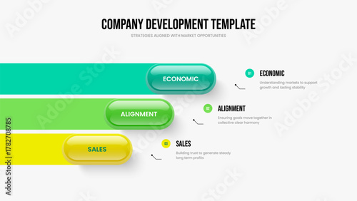 Product Solution Slide Template Vector Illustration. Professional Profile 3 Step Diagram Presentation Design. Corporate Development Three Option Infographic Frame Layout.