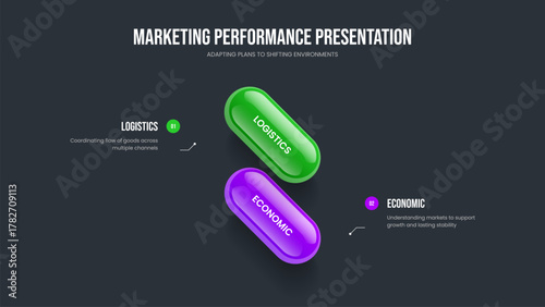 Creative Plan Two Step Infographic Presentation Layout. Service Insight 2 Element Diagram Frame Template. Consulting Innovation Slide Design Vector Illustration.