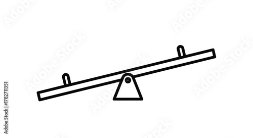Simple black and white line drawing of a classic playground seesaw