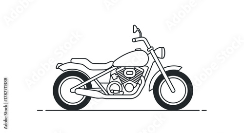 Simple black and white illustration of a classic cruiser motorcycle design