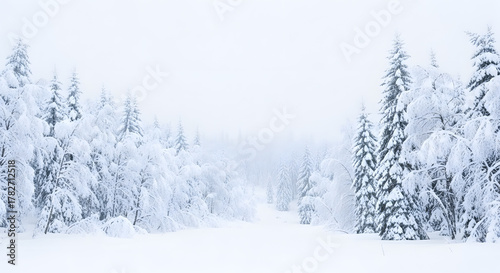 Wallpaper Mural Snow-covered forest landscape with no footprints, white diffuse sky, no human presence.  Torontodigital.ca