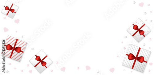 Template for sale banner, card and other for Valentine's day. Banner with gift boxes on white background. Simple style