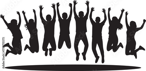 Group of diverse people jumping in the air silhouette