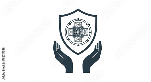 Trust and protection concept with geometric design in cupped hands for security solutions and innovative safe technologies and confidence building 🛡️