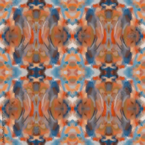 Warm Abstract Seamless Watercolor Pattern in Blue and Orange