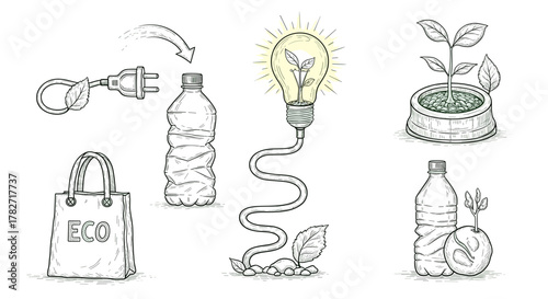 Sustainable living concepts with a natural flow towards eco-friendly energy and mindful consumption for a brighter future and a healthier planet