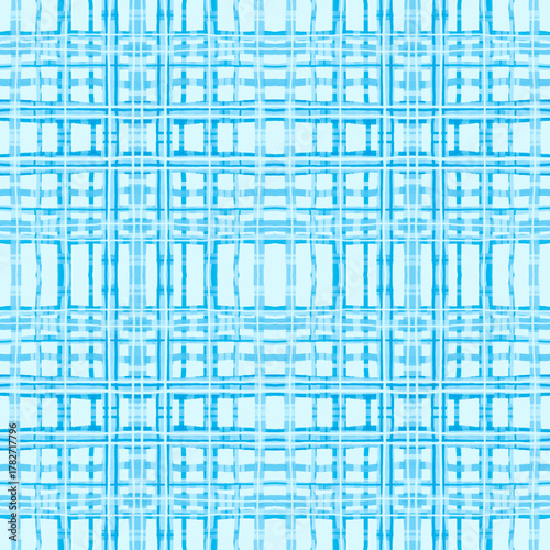 Blue Watercolor Plaid Seamless Pattern with Soft Texture