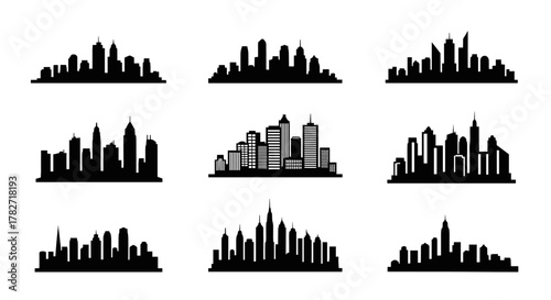 Create stunning cityscape designs with these versatile skyline silhouettes for urban projects, architectural presentations, and modern graphic designs