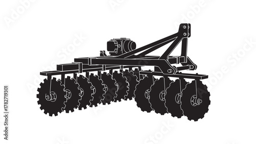 Powerful black and white agricultural machinery illustration for farming concepts, promoting modern agriculture, and showcasing innovative farm technology for efficient field work
