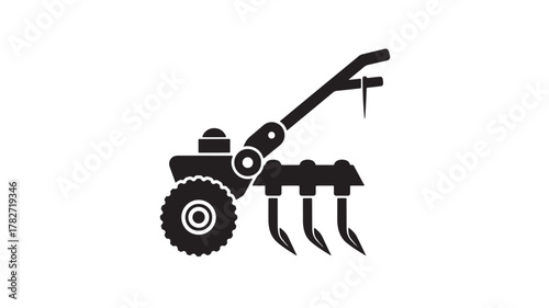 Prepare your garden with this versatile black and white tiller illustration, perfect for spring planting and small-scale farming applications, a great symbol for agricultural innovation
