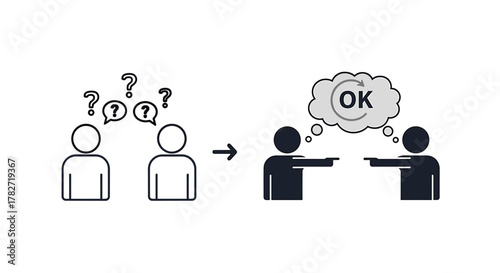 Solving problems together, finding agreement and resolution with shared understanding, teamwork success, collaboration creates positive results