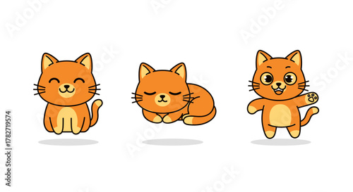 Adorable cartoon orange cats show playful emotions and poses perfect for delightful designs and playful projects.