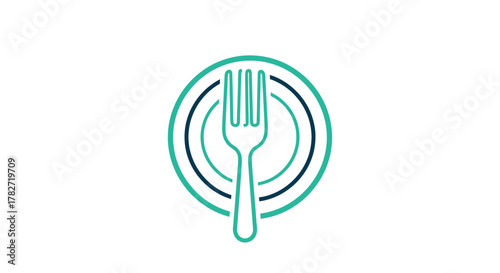 Elegant minimalist fork and plate logo design symbolizing dining and culinary excellence for restaurants and food brands