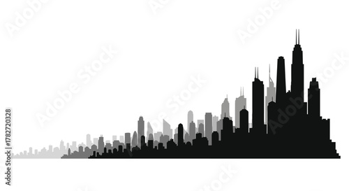 Modern skyline panorama of a vibrant city, perfect for urban planning presentations or showcasing metropolitan growth, reflecting modern architecture