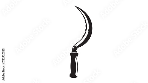 Elegant black silhouette of a scythe ready for harvesting, ideal for farming, mythology, or historical designs, adding a touch of vintage rustic charm to your creative projects