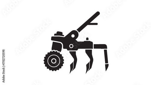 Cultivator icon ready for the spring planting season representing agriculture, farming, soil preparation, and gardening equipment on a clean white backdrop, perfect for vector design projects