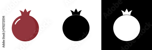 A rounded pomegranate symbol with a small crown top, offered in color, black, and white. The bold silhouette captures the fruit’s rich form, ideal for festive or cultural illustrations