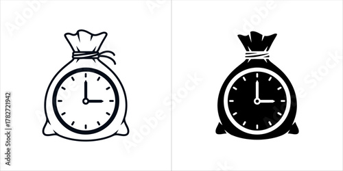 Money bag with clock face, representing time is money concept