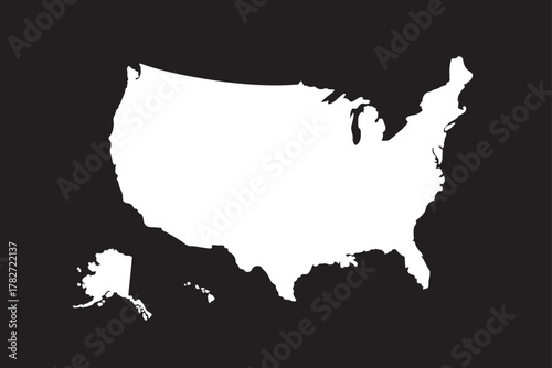 United States Map Vector Graphic white and black for Presentations and Designs